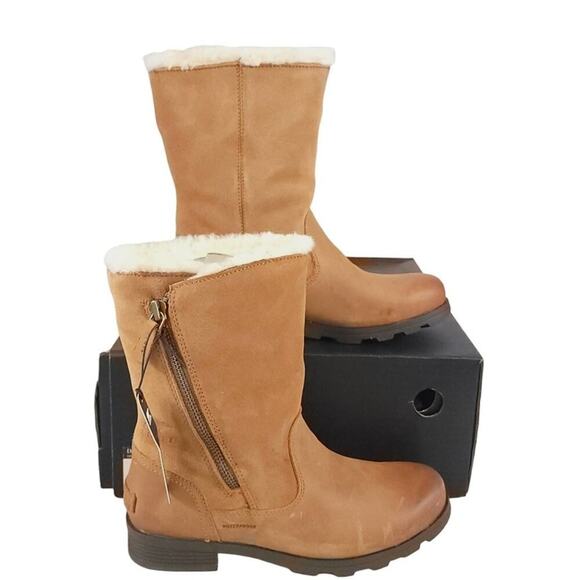 Sorel Emelie Foldover Casual Boots in Camel Brown Waterproof Leather Suede - Picture 2 of 14